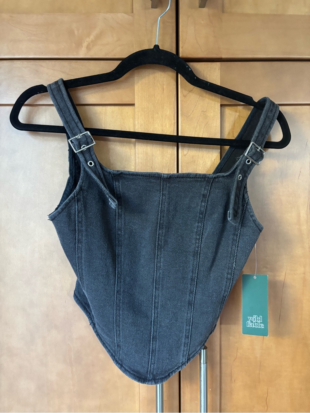 Faded black Denim Corset Top with Adjustable Straps NWT